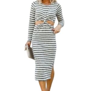 Chrysanthemum Stripe Cutout Waist Maxi Dress